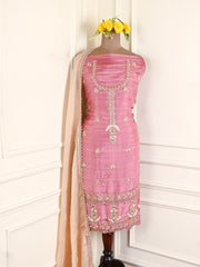 Khadi Onion Pink Unstitched Suit