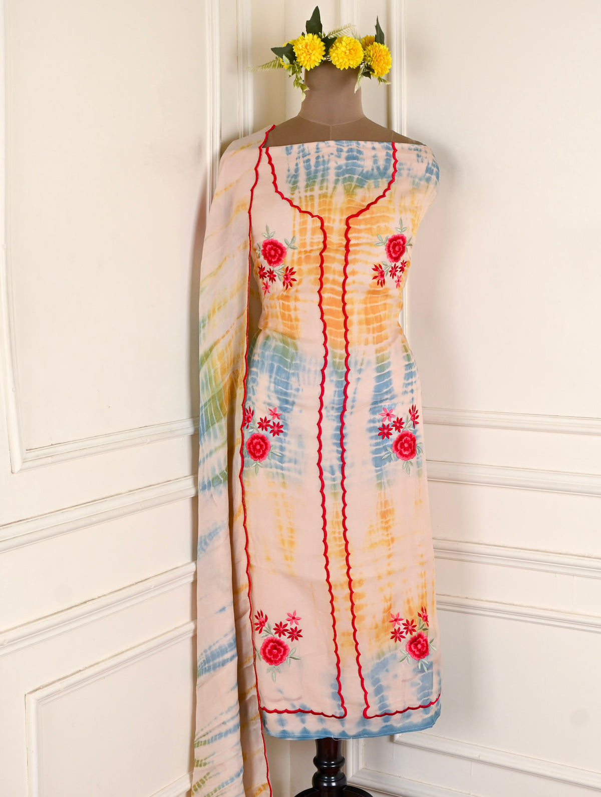 Twill Organza Beige Unstitched Suit