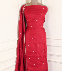 Twill Organza Maroon Unstitched Suit