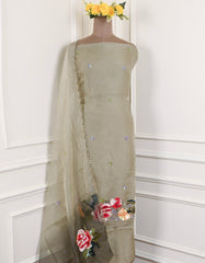 Organza Grey Unstitched Suit
