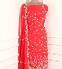 Organza Red Unstitched Suit