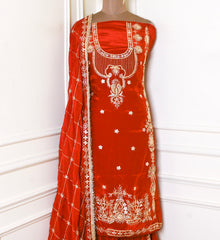 Crepe Rust Unstitched Lehenga Suit