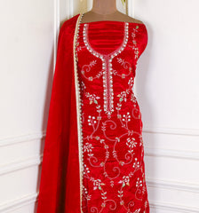 Crepe Maroon Unstitched Suit