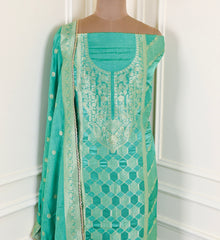 Banarasi Sea Green Unstitched Suit