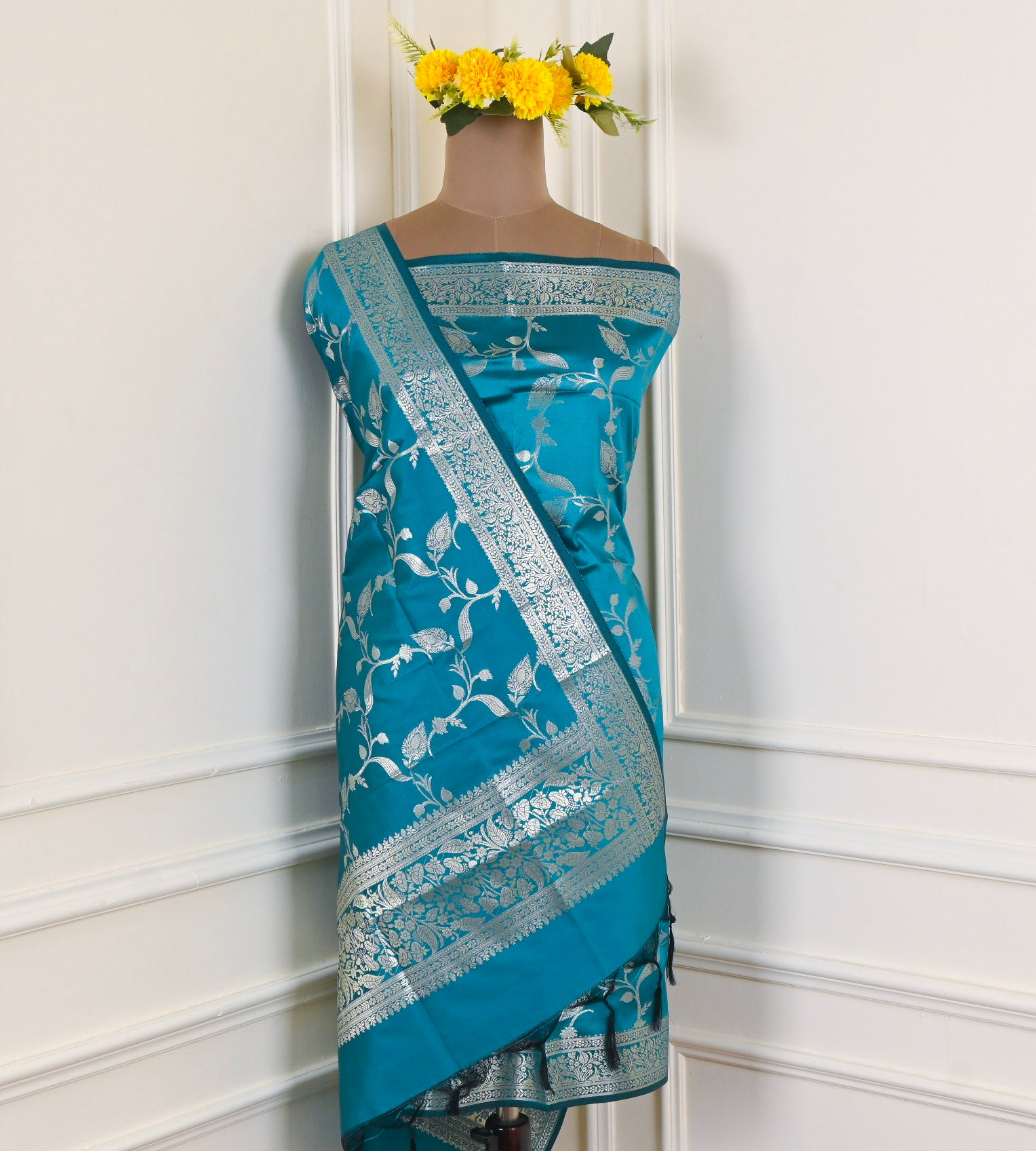 Banarasi Silk Beige Unstitched Suit