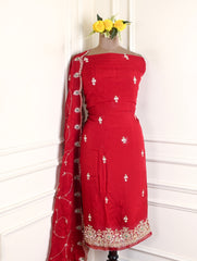 Organza Crimson Red Unstitched Suit