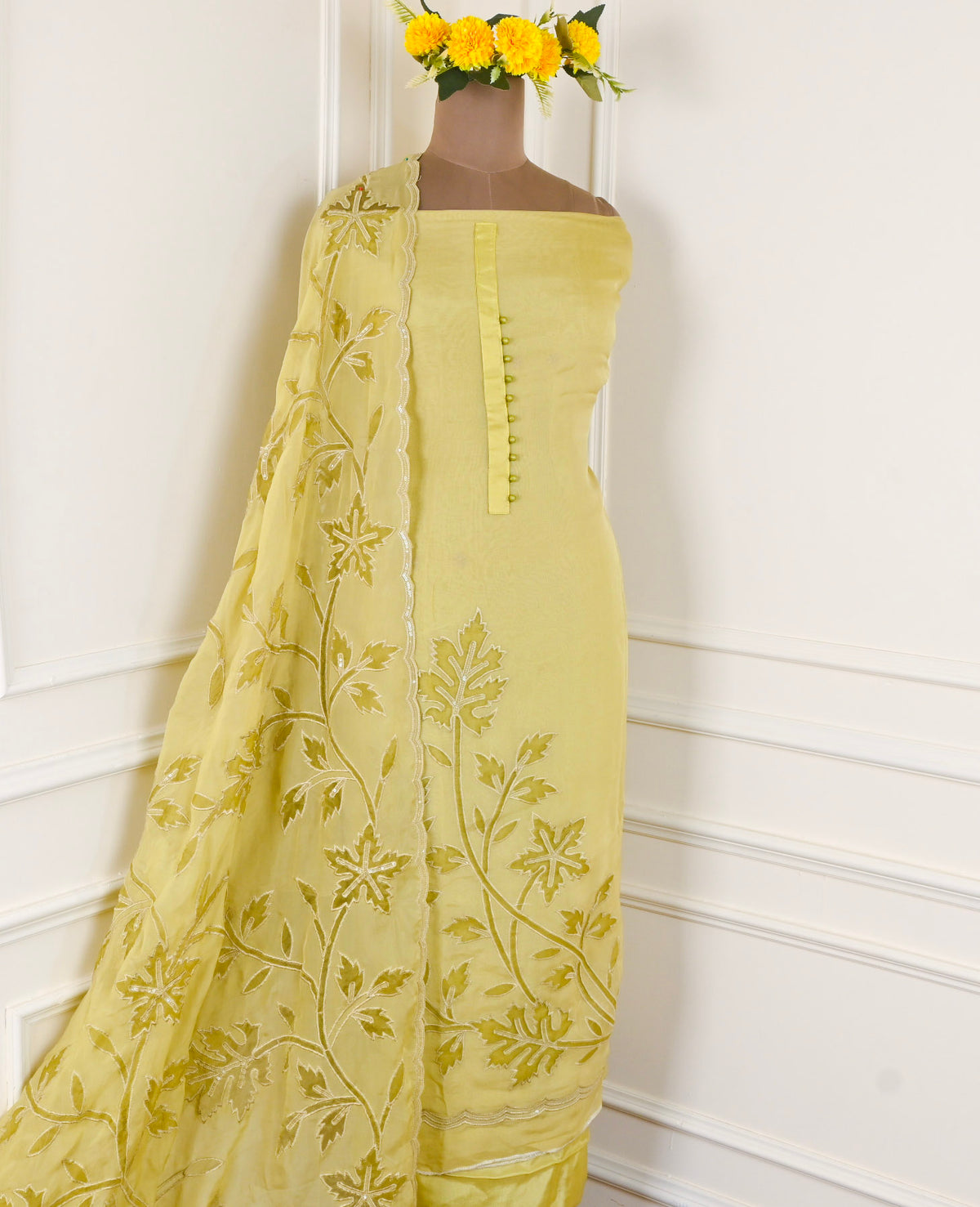 Organza Yellow Unstitched Suit