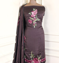 Satin Plum Brown Unstitched Suit