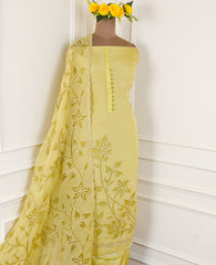 Organza Yellow Unstitched Suit