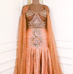 Net Warm Peach Lehenga