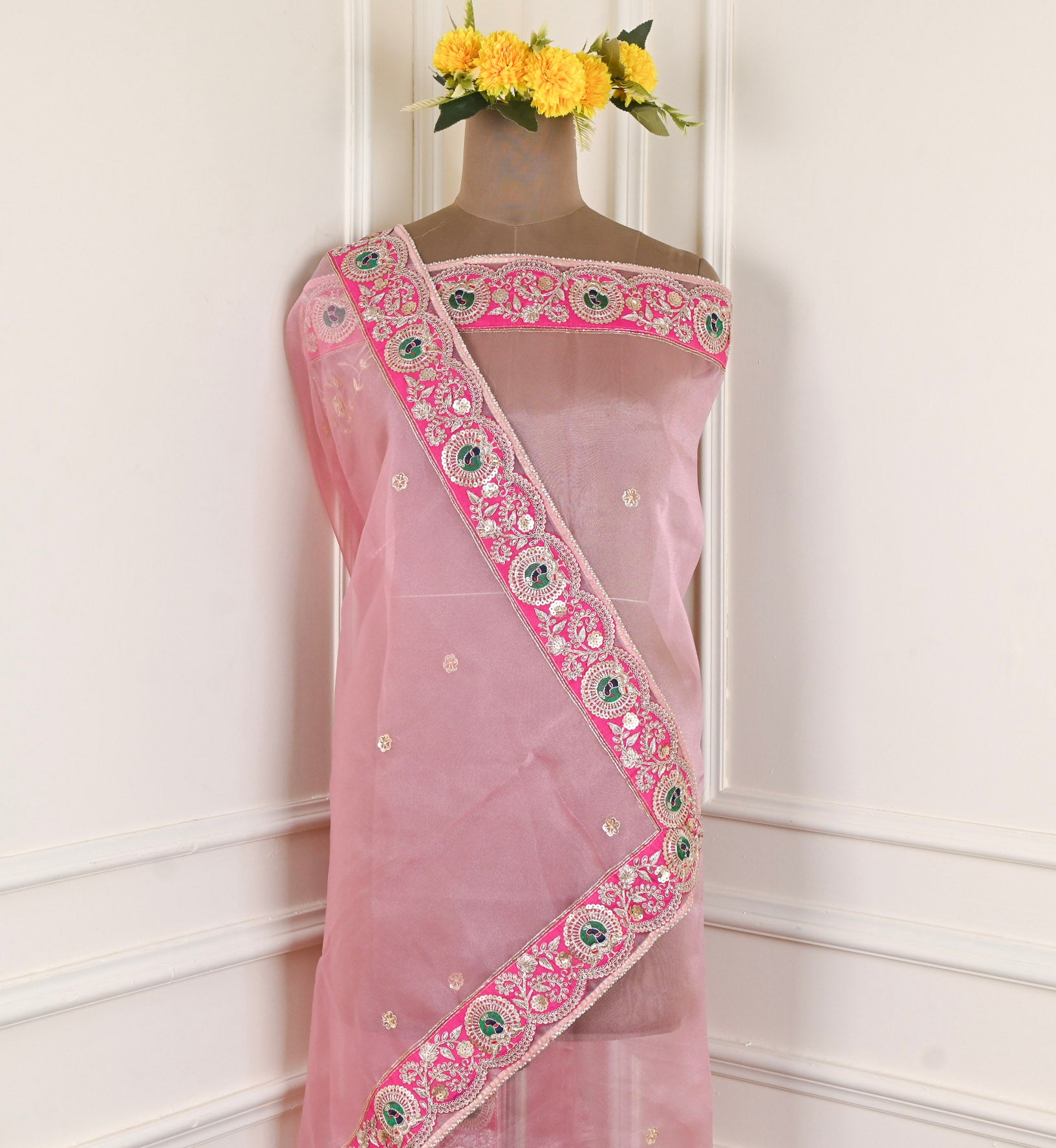 Glass Shimmer Pink Unstitched Suit