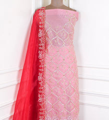 Glass Tissue Pink Unstitched Lehenga Suit