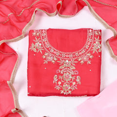 Twill Organza Red Unstitched Suit