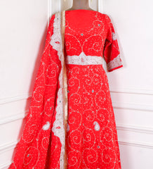 Crepe Red Peplum Lehenga Suit