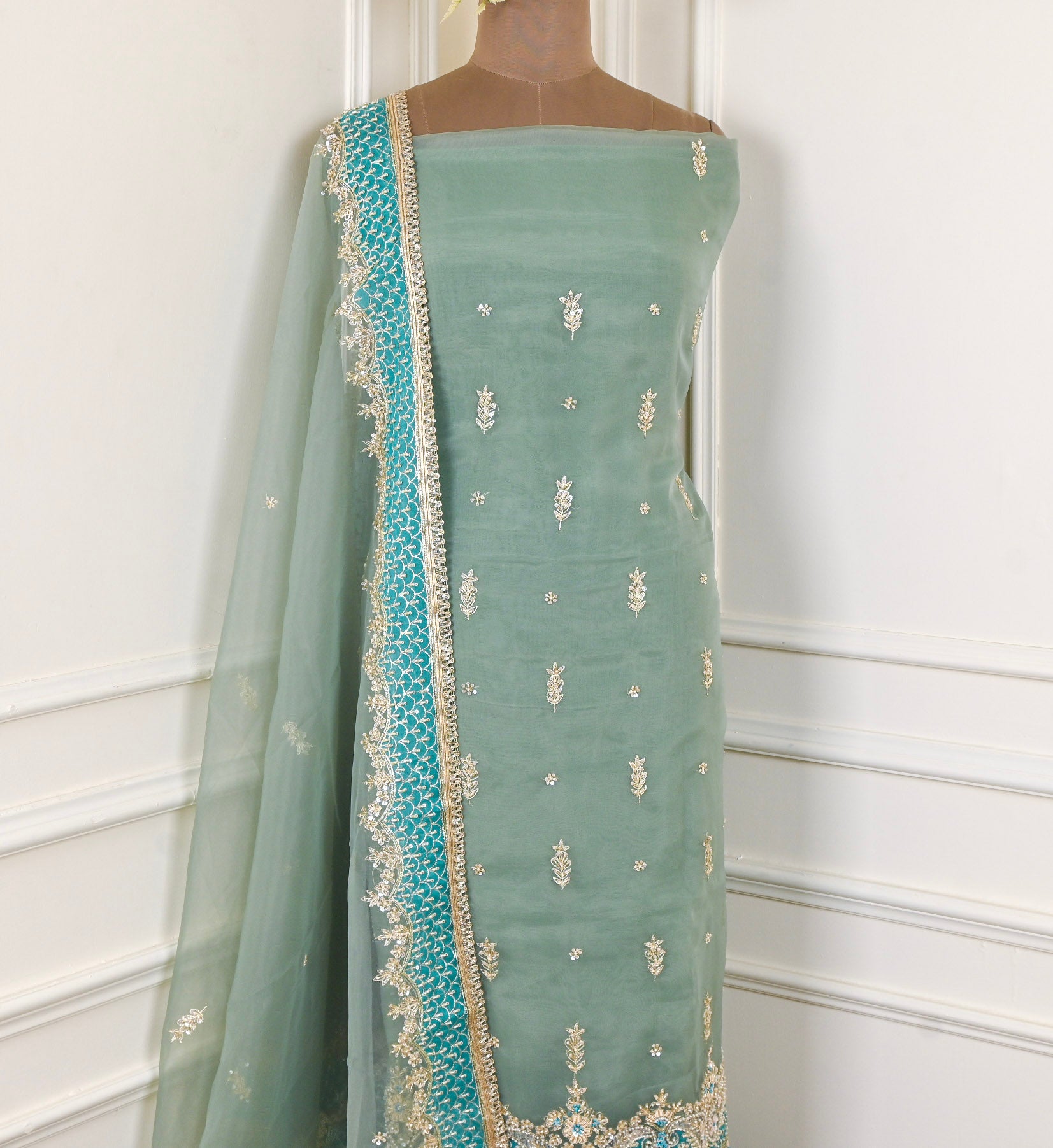 Glass Pastel Green Unstitched Suit