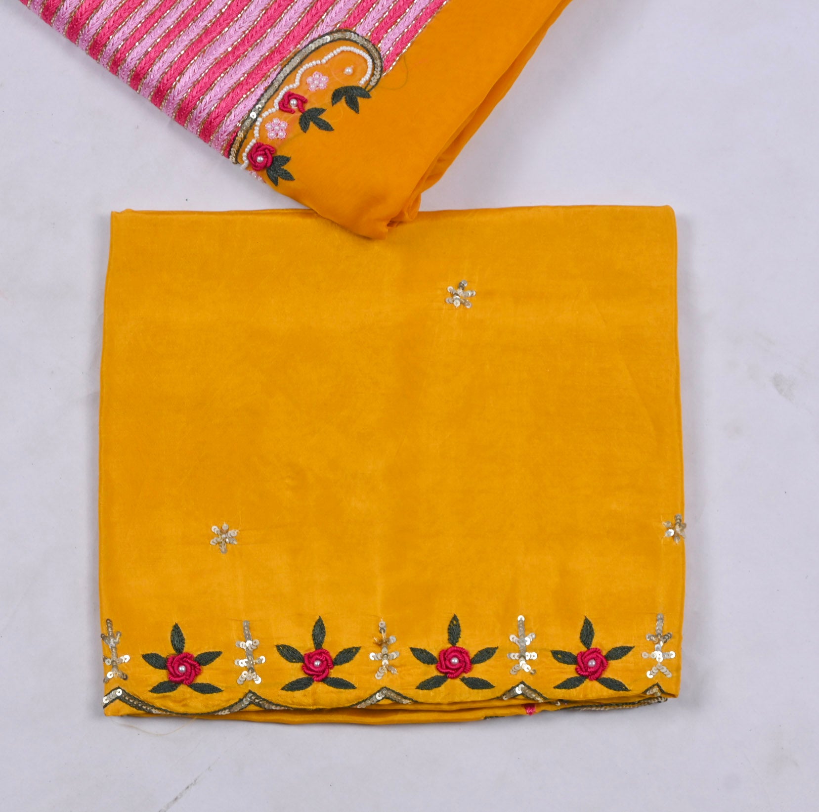 Organza Yellow Mustard Unstitched Suit