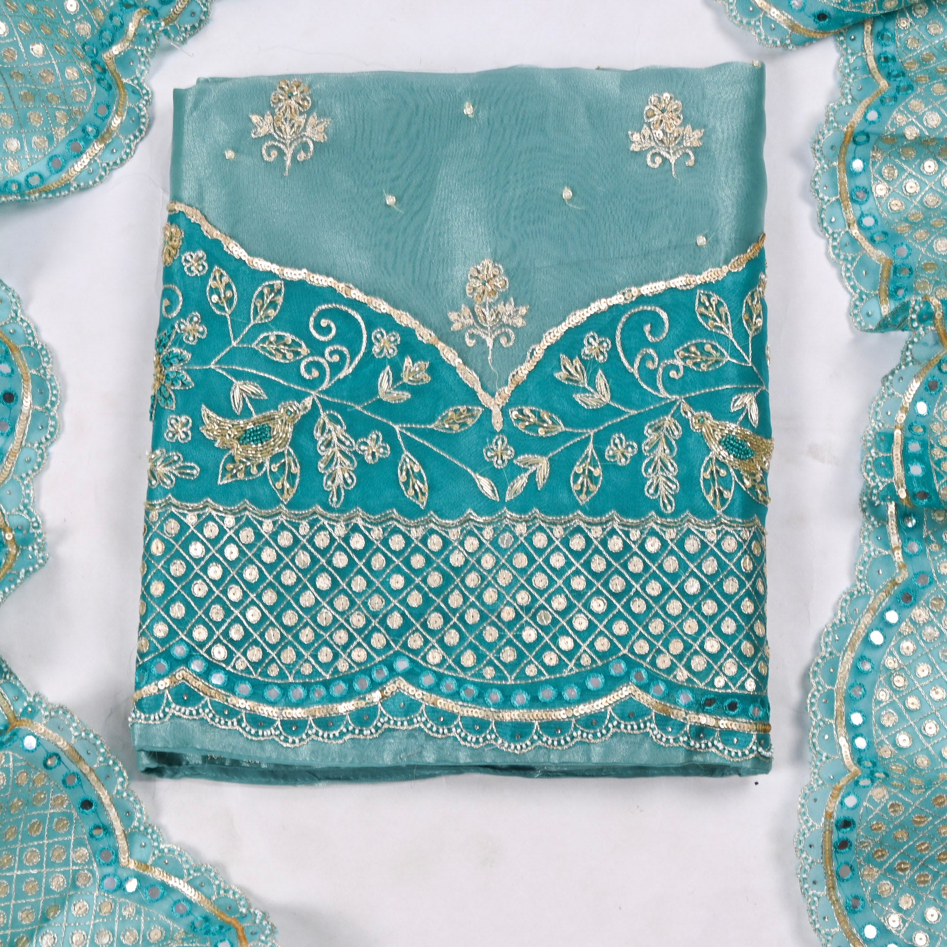 Glass Shimmer Aqua Blue Unstitched Suit