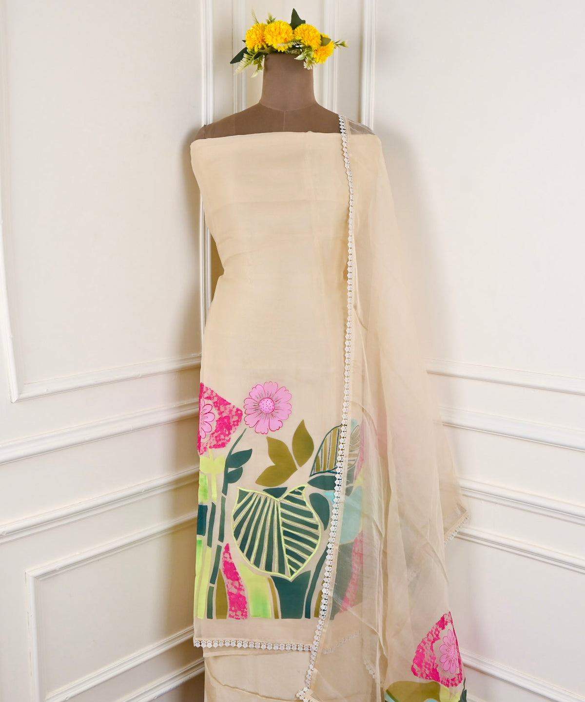 Organza Off-White Unstitched Suit