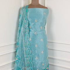 Glass Shimmer Aqua Blue Unstitched Suit