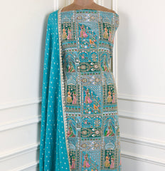 Crepe Sky Blue Unstitched Suit