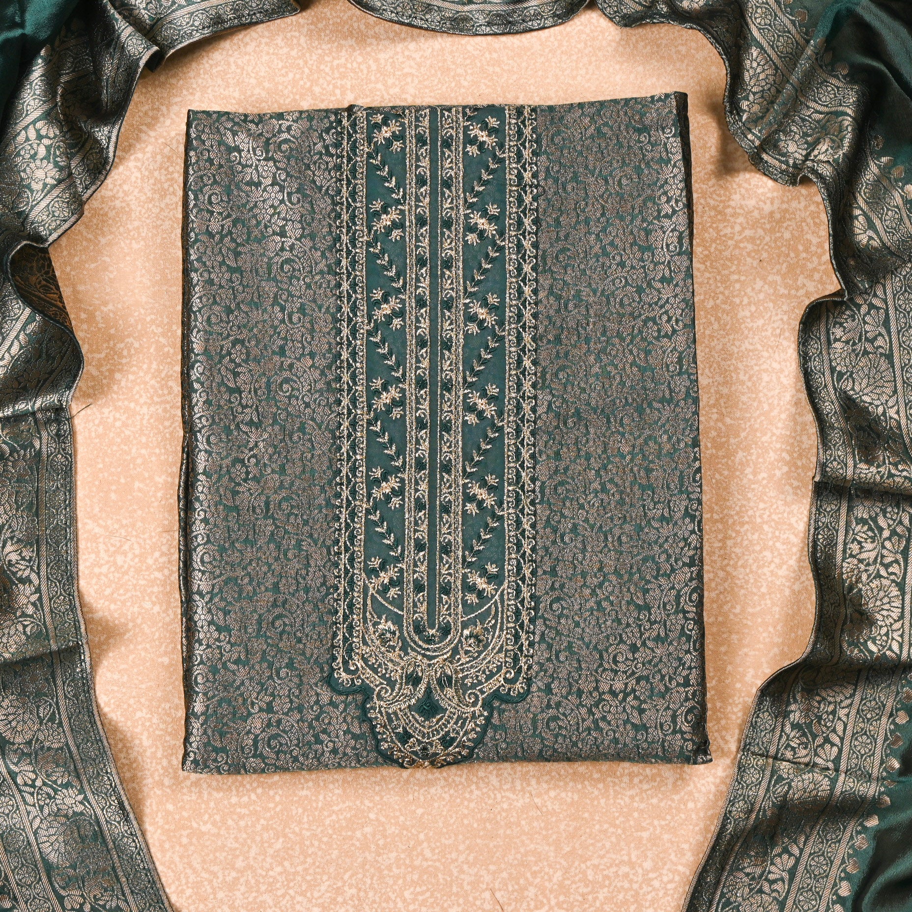 Banarasi Sea Green Unstitched Suit