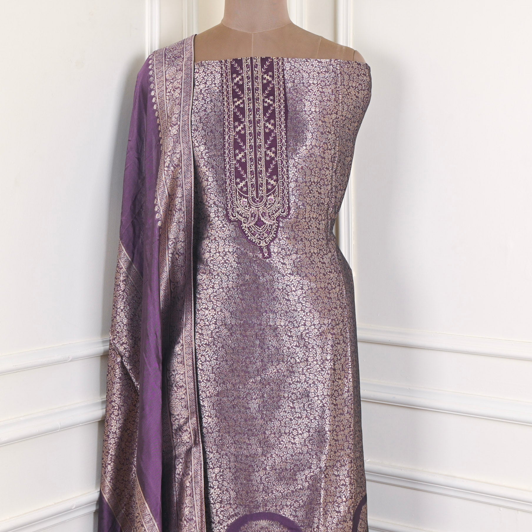 Banarasi Purple Unstitched Suit