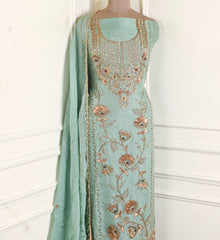 Organza Pista Green Unstitched Suit