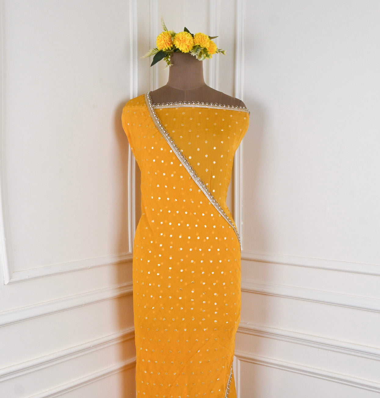 Banarasi Silk Yellow Mustard Unstitched Suit