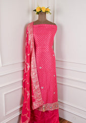 Banarasi Silk Pink Unstitched Suit