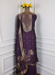 Banarasi Silk Purple Unstitched Suit