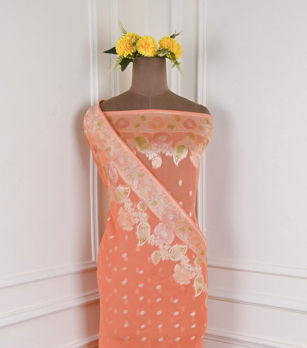 Banarasi Orange Unstitched Suit