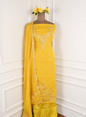 Organza Yellow Unstitched Suit
