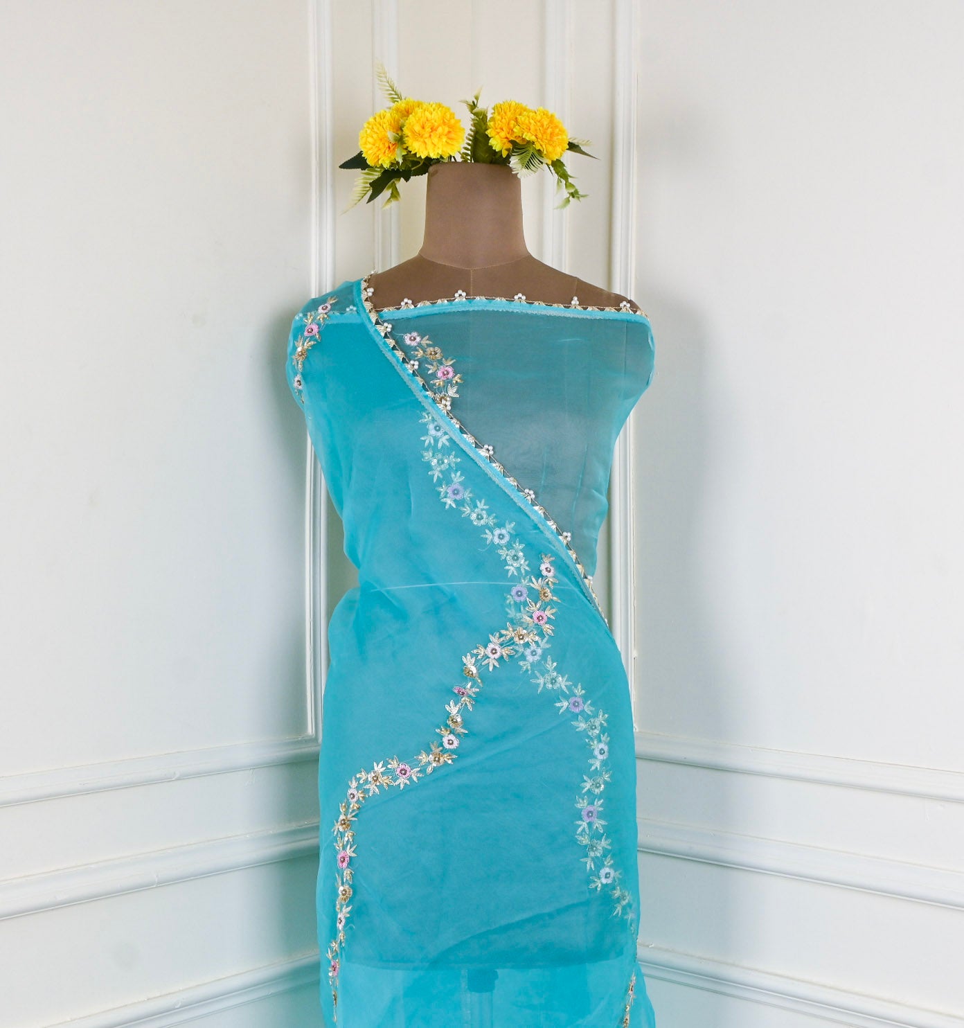 Organza Sky Blue Unstitched Suit