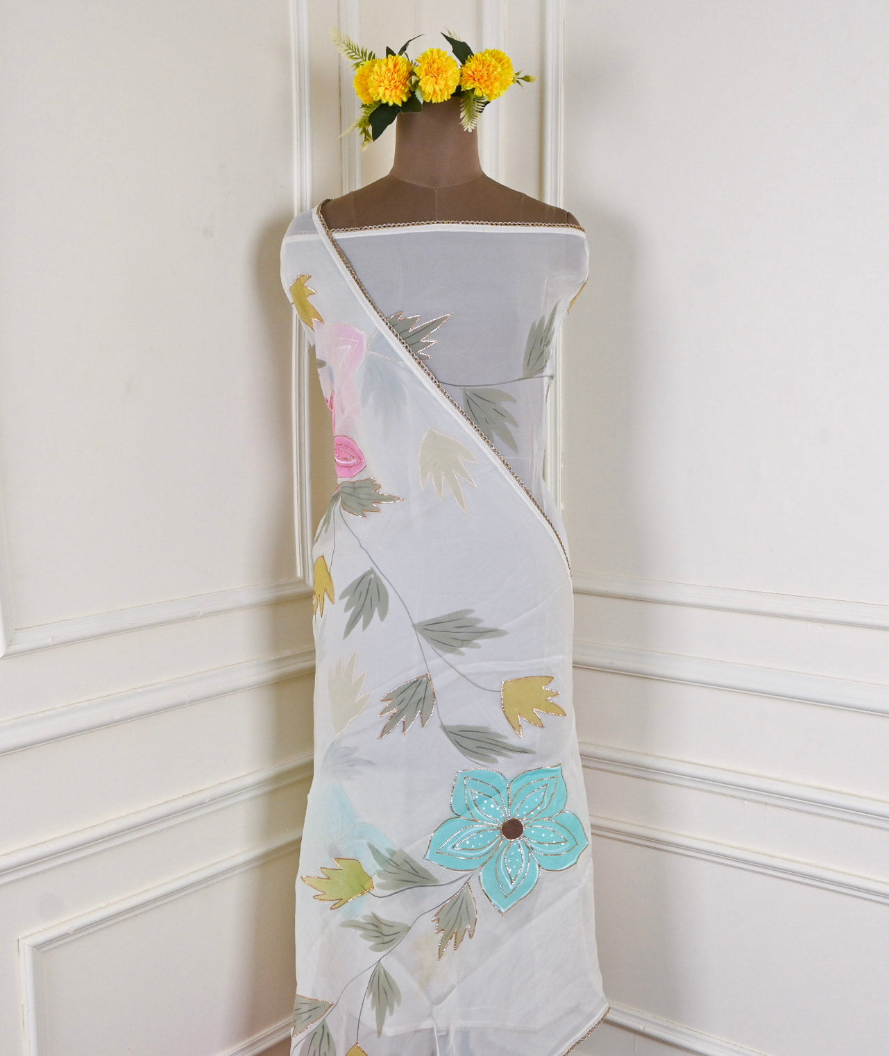 Organza White Unstitched Suit