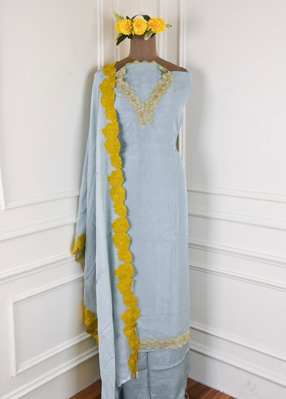 Shimmer Sky Blue Unstitched Suit