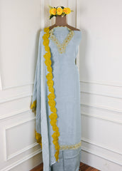 Shimmer Sky Blue Unstitched Suit