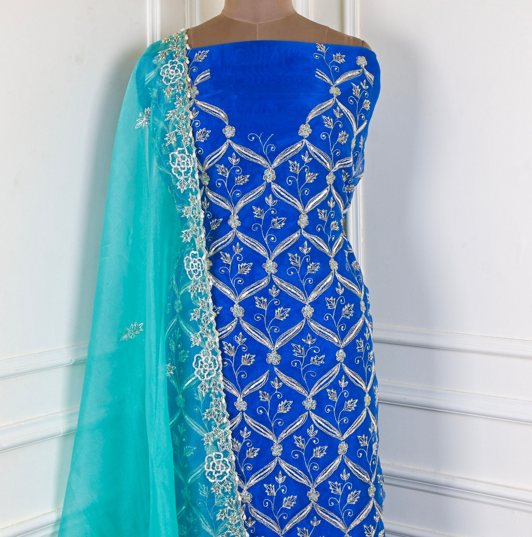Glass Organza Blue Unstitched Suit
