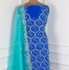 Glass Organza Blue Unstitched Suit