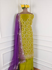 Glass Organza Mehandi Unstitched Suit
