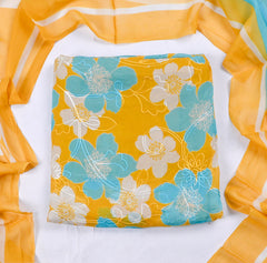 Georgette Yellow Unstitched Suit