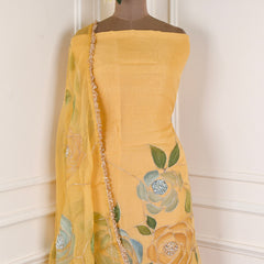 Organza Yellow Unstitched Suit