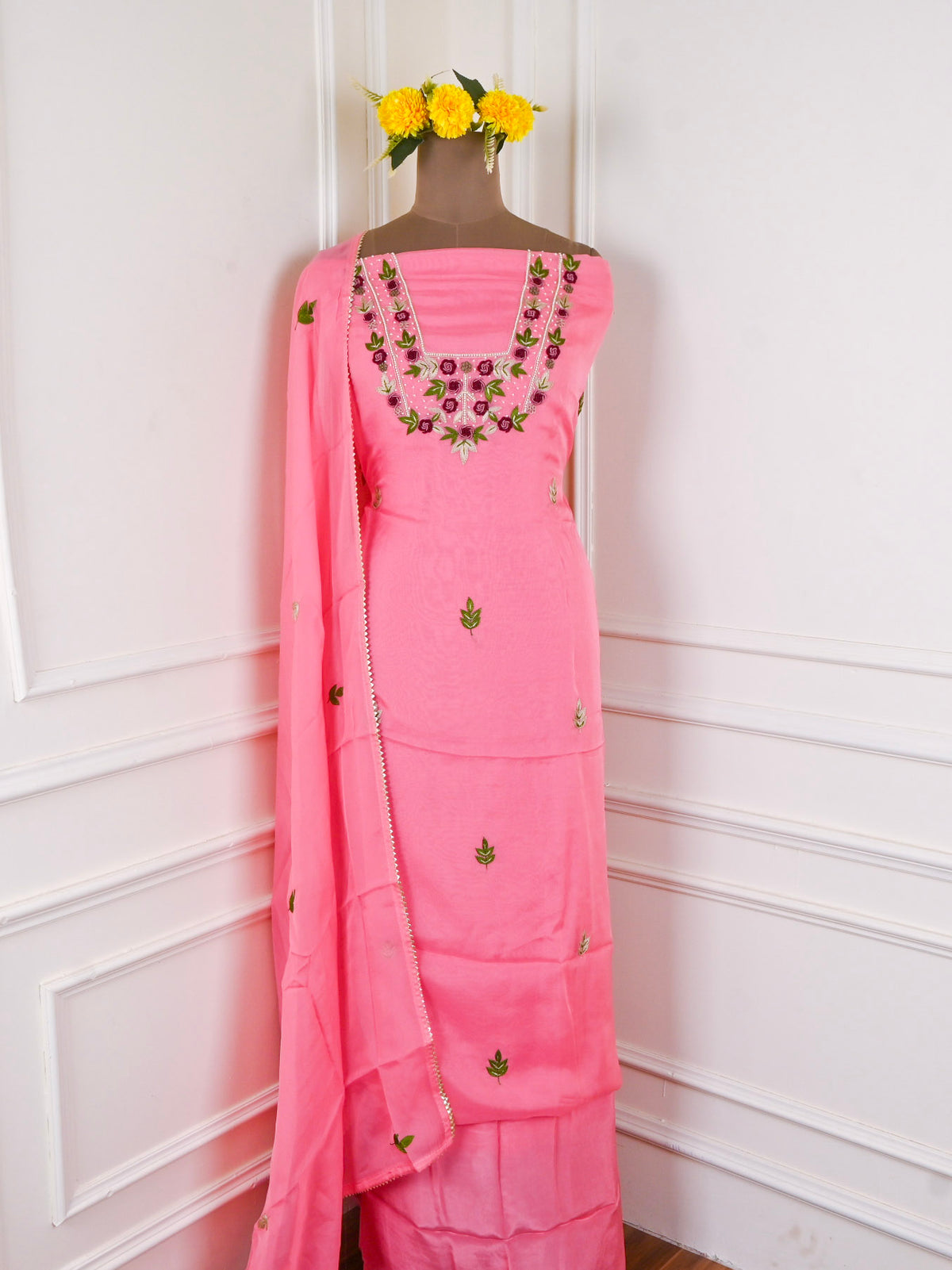 Organza Pink Unstitched Suit