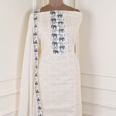 Cotton black & White Unstitched Suit