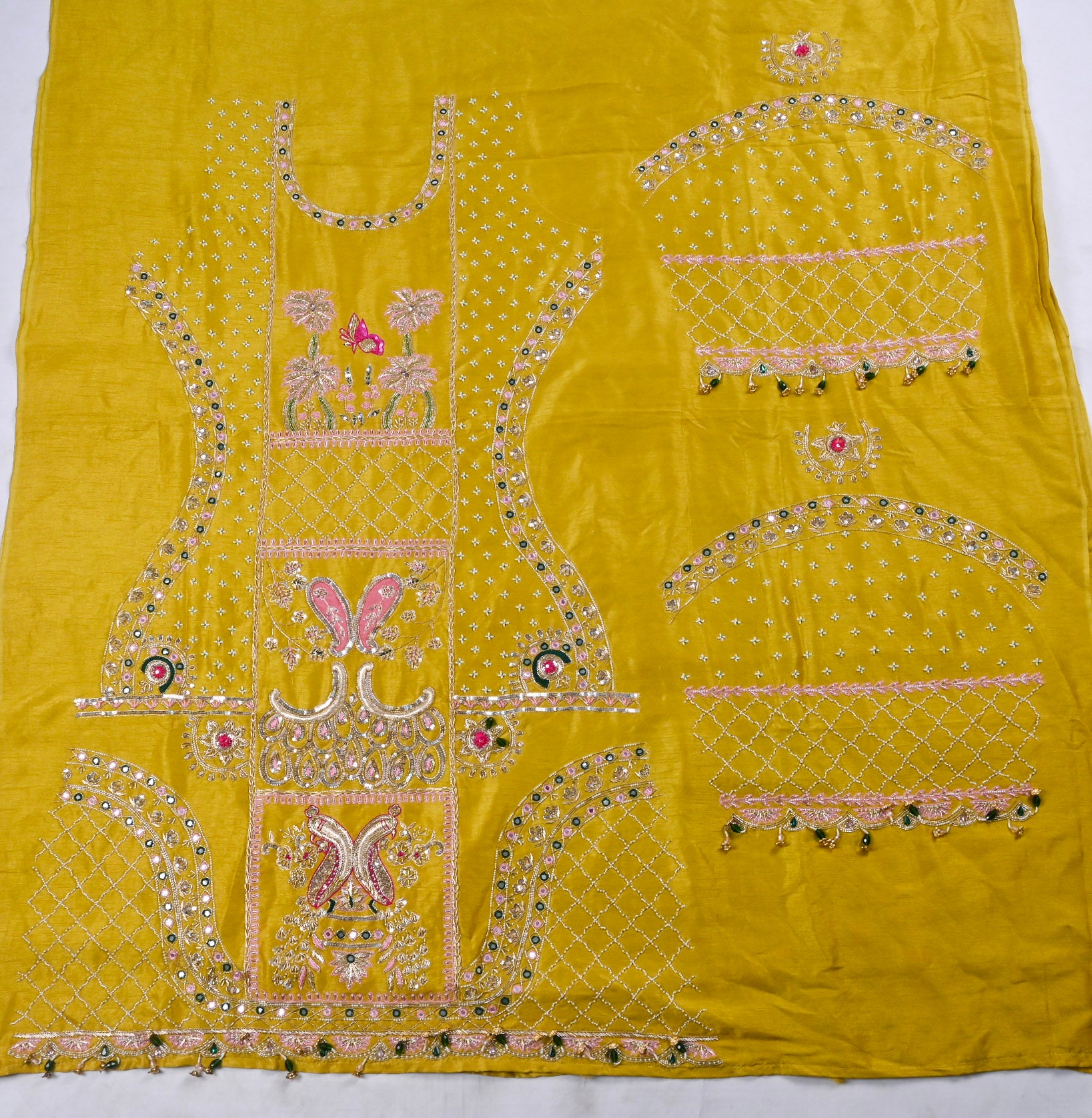 Khadi Silk Yellow Parrot Unstitched Suit