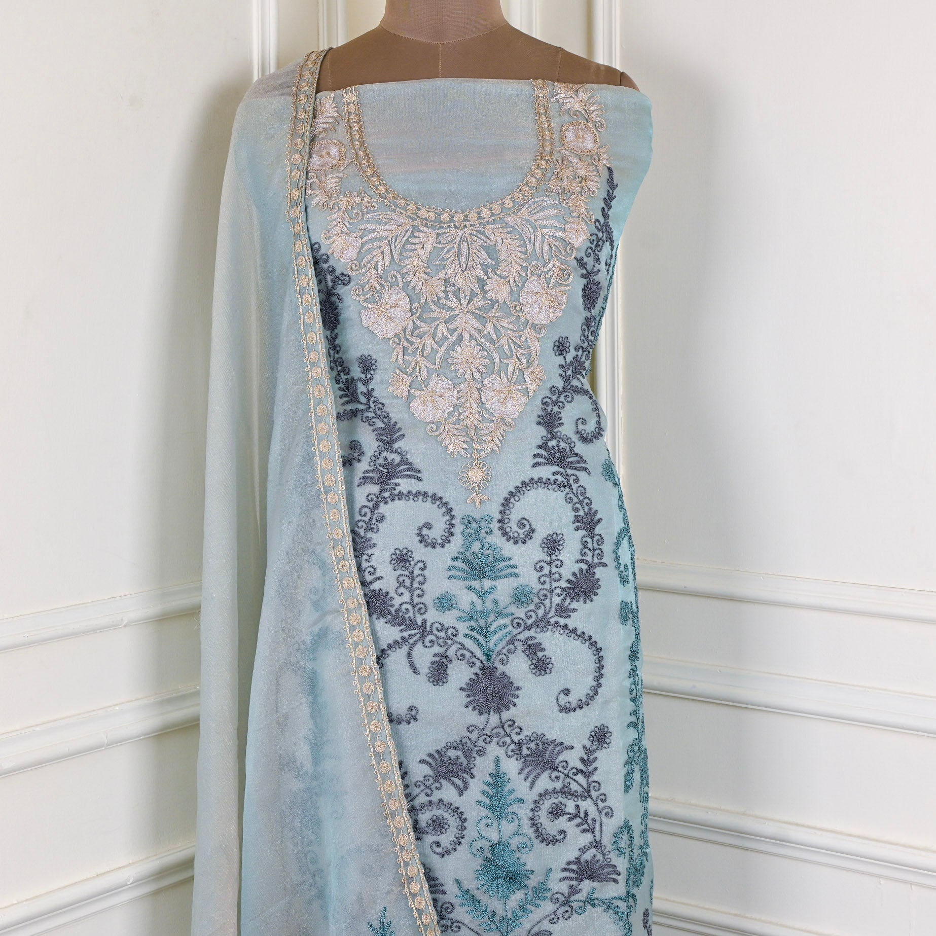 Crush Shimmer Light Blue Unstitched Suit