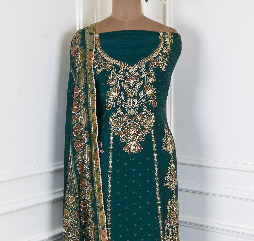 Organza Green Unstitched Suit