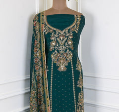 Organza Green Unstitched Suit