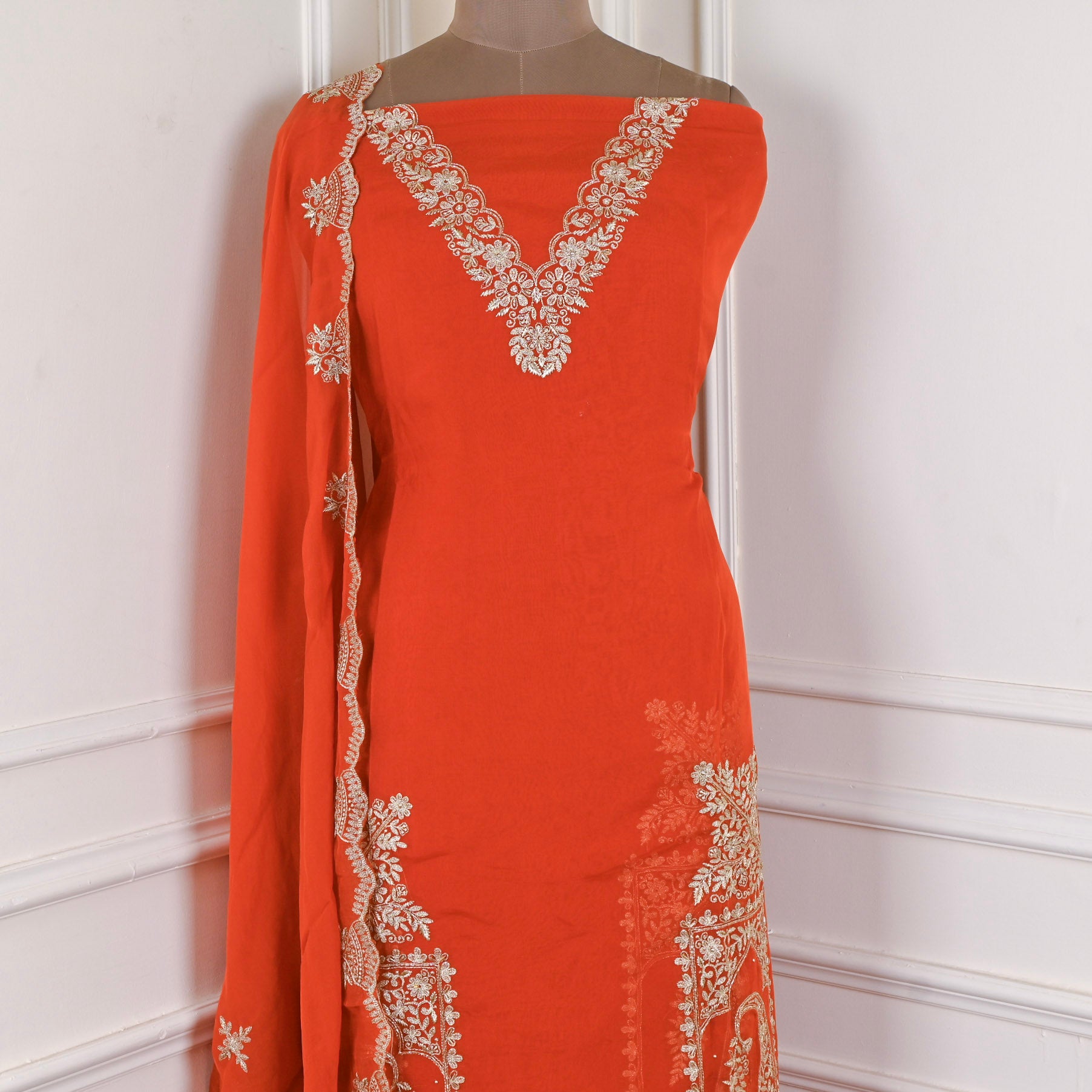 Organza Orange Unstitched Suit