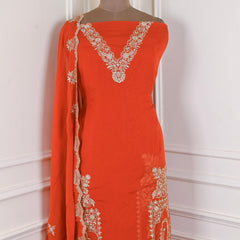 Organza Orange Unstitched Suit
