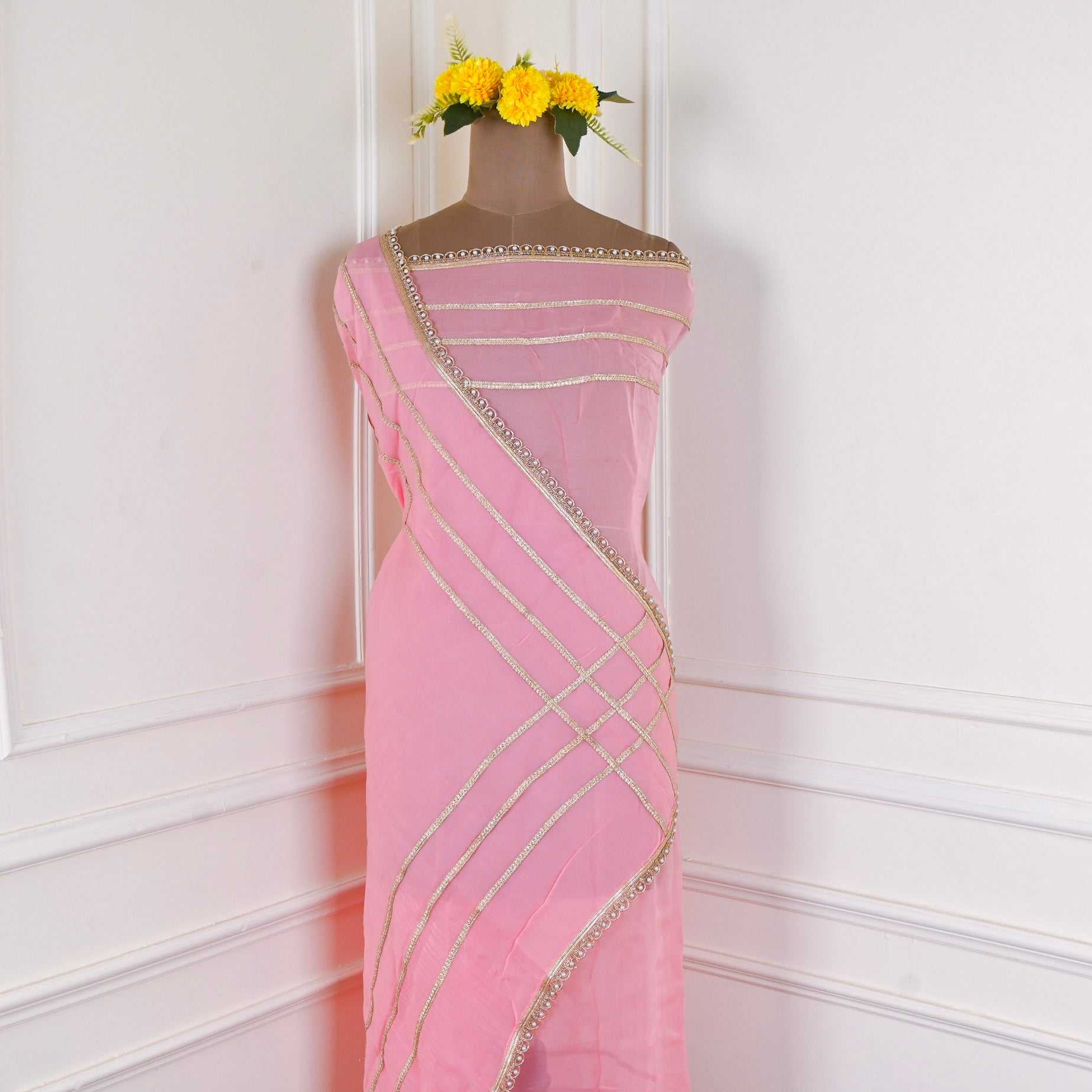 Organza Pink Unstitched Suit